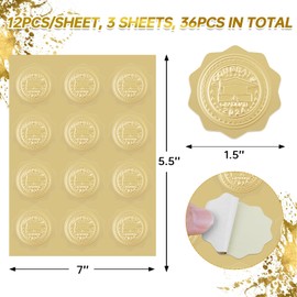 SICOHOME Gold Embossed Graduation Stickers Class of 2025 1.5" Envelope Seal Stickers 36pcs Matte Gold Seals for Certificates Diplomas Awards Graduation Envelope Seals 2025 Gold Foil Stickers