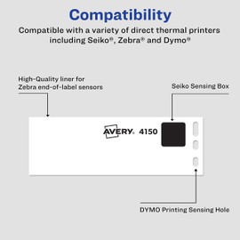 Avery Direct Thermal Address Labels, 1-1/8" x 3-1/2", White, Comparable to DYMO 30251, 130 Blank Labels per Roll, 2 Rolls, 260 Total (4150)