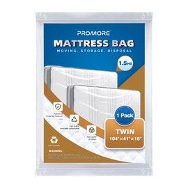 PROMORE Twin Plastic Mattress Bag for Disposal, Clear Mattress Covers for Moving or Storage(1.5Mil,Twin Size,104"x41"x16")