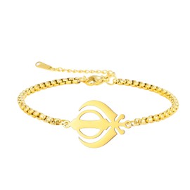 Khanda Symbol Bracelet for Women Stainless Steel Sikhism Pendant Adjustable Box Chain Indian Jewelry (gold)