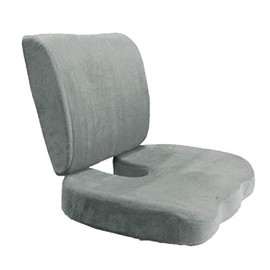 Adjustable Strap Lumbar Back Cushion and Non Slip Seat Cushion: Back Support Pillow Memory Foam Car Office Chair (Gray Cushion and Seat Cushion)