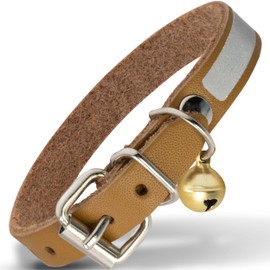 Filbert Leather Cat Collar, Reflective Cat Collar, Leather Cat Collar with Bell, Indoor & Outdoor Cat Collar Non Breakaway, Bird Warning Cat Collar Reflective, Leather Kitty Collar, 5 Colors & 3 Size