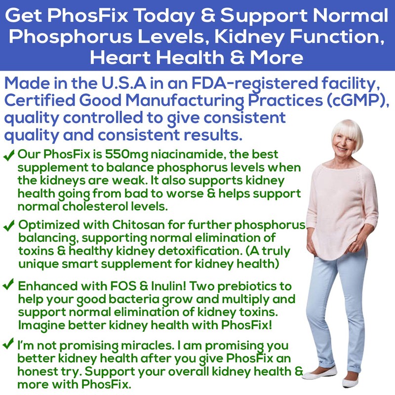 PhosFix 120 Pills Phosphorus Binder with Chitosan for Supporting Normal