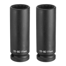 HARFINGTON 2Pcs 12-Point Deep Impact Socket 1/2 Inch Drive 19mm Metric Chrome Molybdenum Alloy Steel Spindle Axle Nut Impact Socket
