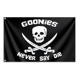 Goonies Never Say Die Flag 3x5 Ft Outdoor American Pirate Flag Durable Polyester Funny Man Cave Pirates Boat Flags for College Dorm Bedroom Room Wall Banner Decor