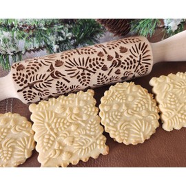 Pinecones and Cardinals Scene Embossed Rolling Pin