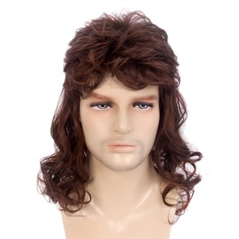 Reewes Men's Wigs Long Men's Wigs Curly Wave Layered Hair with Cap Flame Redartant Synthetic Hair Wig Natural Hair Wig for Male Daily Costume (Medium Brown)