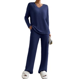 JENJON Women Suit 2 Pieces Tracksuit Long Sleeve V Neck Jersey Comfortable Straight Pants Casual Suit Fall Winter