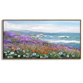 YDYSUNE Framed Canvas Wall Art Coastal Wall Art Landscape Prints - Ocean Daisy Farmhouse Flower Paintings for Living Room & Bedroom Pictures Wall Decor Modern Seascape Wall Decoration 29×58IN