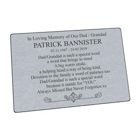 Engraved Memorial Plaque, Bench Name Plate, Grave Marker, Outdoor Weatherproof, Brass Effect, Brushed Steel Effect, 6" x 4" D02