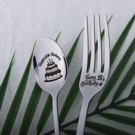 18th Birthday Gifts for Boys Girls 18th Birthday Keepsake for Happy 18th Birthday Decorations Fork Spoon Set 18 Year Old Girl Birthday Gifts for Niece Daughter Happy 18th Birthday Party Forks Spoons