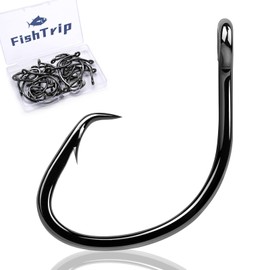 FishTrip Circle Hooks Saltwater for Catfish - 25pcs Offset 3X Strong Fishing Hook Wide Gap for Live Bait,Size 9/0