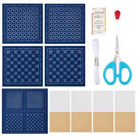 FREEBLOSS 4 Set Sashiko Coasters DIY Kit with Instructions Japanese Sashiko Kit for Beginners Japanese Sashiko Embroidery Coasters for Housewarming Gift Pre-Printed Blue Dyed Cloth Kit