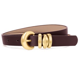 XZQTIVE Women's Leather Belt for Jeans Dresses Pants Coats Fashion Ladies Belt with Gold Buckle Coffee Belt for Women
