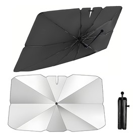 GENANY Silver Umbrella Sunshade for Car Windshield (57x31 Inches) with 360°Rotation Bendable Handle, Foldable Car Windshield Sunshade Umbrella for SUV Truck, Decor