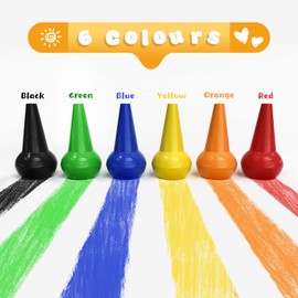 Gibot Toddler Wax Crayons, Palm Grip Wax Crayons, 6 Colours, Drawing Pen, Wax Crayons, Kids Stackable Toy for Children and Toddlers, Safe Montessori Toy