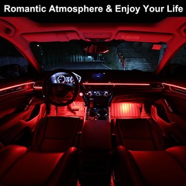 EL Wire Interior Car LED Strip Lights, USB Neon Glowing Strobing Electroluminescent Wire Lights with 6mm Sewing Edge, Ambient Lighting Kits for Cars Garden Decorations (5M/16.5FT, Red)