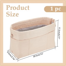 WADORN Nylon Handbag Organizer Insert, Tote Bag Organizer Insert Multi-Pocket Bag Organizer Inside Large Bag Divider Zipper Insert Bag Liner Storage Travel Bag in Bag, 12x3.74x6.77 inch, Apricot