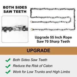 SENSILIN High Limb Rope Saw 55 In Chain Only, 55 Inch Chain Saw with 70 Sharp Teeth Double Side Teeth