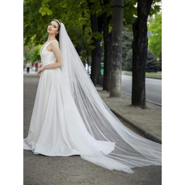 Unsutuo Cathedral - Velo de novia de 1 nivel, brillante, largo de tul con peine de gota de velo corte para novia (118 pulgadas de ancho), color blanco