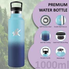 Grsta Thermos Flask, Water Bottle, 1 Litre, BPA-Free, Drinking Bottle with Straw, Double-Walled, Metal Drinking Bottle, Adults, Bottle for Hiking, Fitness, Camping, Yoga