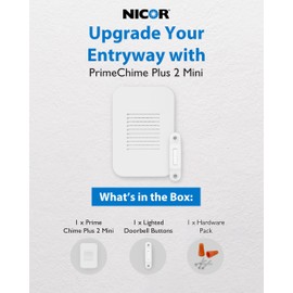 PrimeChime Plus 2 Mini- Video Compatible Doorbell Chime Kit with White Decorative Button (PRMC1120DBWH)