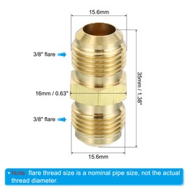 PATIKIL 3/8" Male x 3/8" Male Brass Flare Union Connector, 3 Pcs Gas Adapter Brass Tube Coupler Pipe Fitting for Hose Fitting