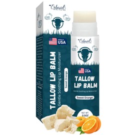 Beef Tallow Lip Balm – Natural Tallow Beeswax Chapstick – Hydrating Moisturizer Grass Fed Tallow Balm Lip Care – Soothes Chapped, Dry Lips, Sensitive Skin – Long Lasting Vitamin Rich USA-Made Orange