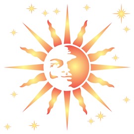 Retro Sun Stencil - 26.5 x 26.5 cm (L) - Reusable Large Heavenly Sunray Wall Stencil