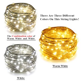 ErChen Dual-Color LED String Lights, 100 FT 300 LEDs Plug in Silvery Copper Wire 8 Modes Dimmable Fairy Lights with RF Remote Timer for Indoor Outdoor Christmas (White/Warm White)