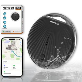MoMoCo GPS Tracker for Pets – iOS Only No Subscription Required, Portable Real-Time GPS Tracking Device for Dogs, Compatible with Apple Find My, Location Tracker for Vehicles/Keys/Luggage (Black)