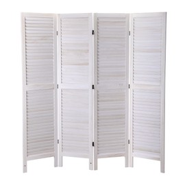 SANDINRAYLI 4 Panel Wood Louver Folding Screen, Room Divider, Portable Partition Wall Divider Room Seperater (White)