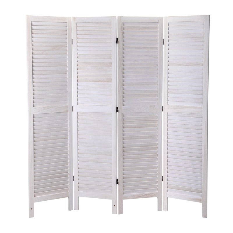 SANDINRAYLI 4 Panel Wood Louver Folding Screen, Room Divider, Portable