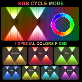 Ellasay Solar Fence Lights, 4-Pack Fence Lights Solar Powered 8 WRGB Color Modes, Up & Down Waterproof Solar Wall Lights Outdoor, Bright Focus Lens Solar Lights for Yard/Pool/Porch/Patio/Railing