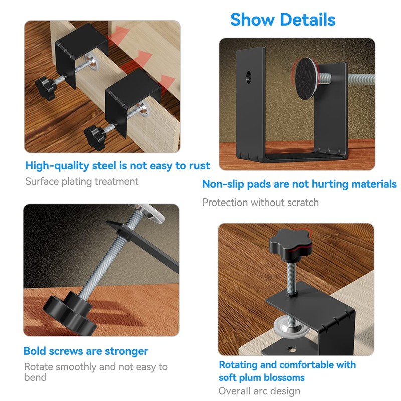 6 Pcs C Clamps, Drawer Front Installation Clamps, Cold-Rolled Steel