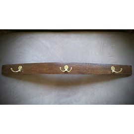 Decorative Coat Hat Rack With Brass Hooks - Made From Genuine Oak Wine Barrel Stave