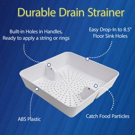 EquipmentBlvd Floor Sink Drain Strainer ABS Plastic Drop-in Basket 8-1/2" x 8-1/2" x 2-1/4" - Perfect for Restaurant, Bar, Buffet (1)