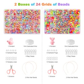 VFANDV Beads for Threading & Rubber Bands Set, 2 Pieces DIY Bracelets Necklaces Jewellery Aesthetic Craft Set Children for Bracelets Crafts Gift for Boys and Girls (Colourful Beads)