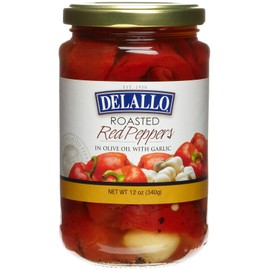 DeLallo Roasted Red Peppers w/Garlic, 12-Ounce Jars (Pack of 12)