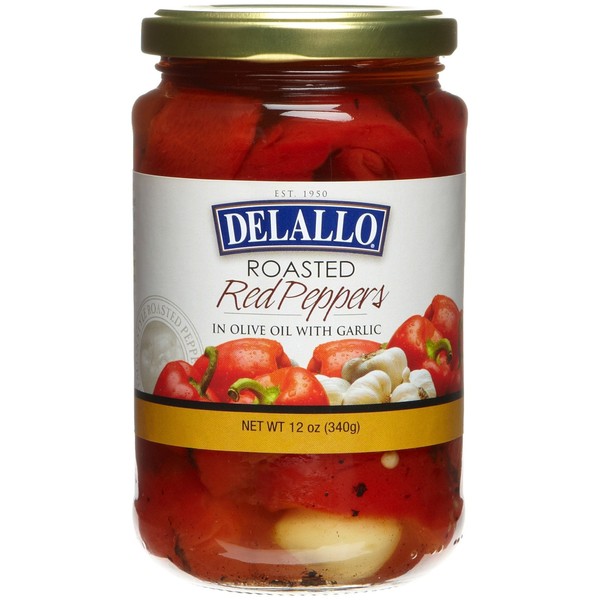 DeLallo Roasted Red Peppers w/Garlic, 12-Ounce Jars (Pack of 12)