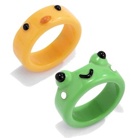 Little star shop Acrylic Cute Frog Chick Lightweight Resin Rings for Women Colorful Rings set for Women Beaded Rings Trendy Rings for Women Plastic Rings Colorful Contrast Women Animal Chick Acryli Resin Ring