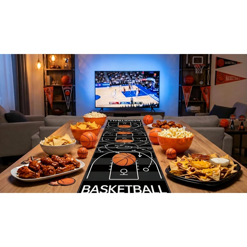 Basketball Court Table Runner, Black, 72x13 Inch