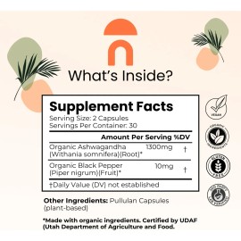 Nutririse Ashwagandha Orgánica 1300mg 60 Cápsulas Veganas