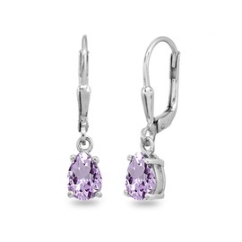 Sterling Silver Amethyst 7x5mm Pear-Cut Teardrop Drop Dangle Leverback Earrings for Women Teens