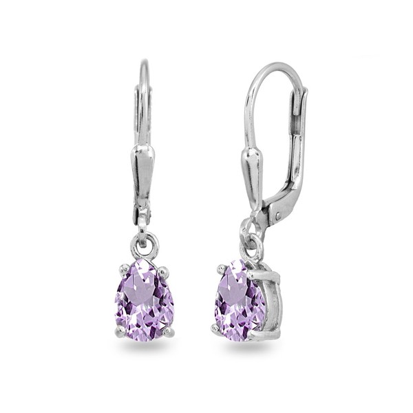 Sterling Silver Amethyst 7x5mm Pear-Cut Teardrop Drop Dangle Leverback Earrings