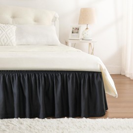 RIMELA Black Bed Skirt King Size 15 Inch Drop, Elastic Bed Skirting for Bed Base and Frame, Bedding Dust Ruffle Easy to Install, Lightweight Wrap Around Adjustable Bedskirt