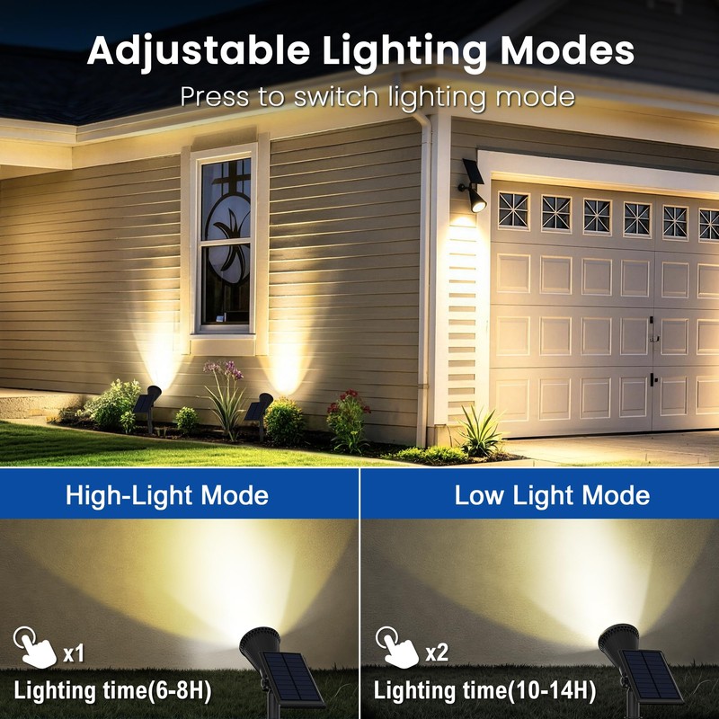 JEJOT 6 Pack Solar Lights Outdoor Waterproof,Warm White Light,2 Lighting