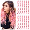 12 PCS Pink Hair Extensions Clips for Kids&Girls, Curly Pink