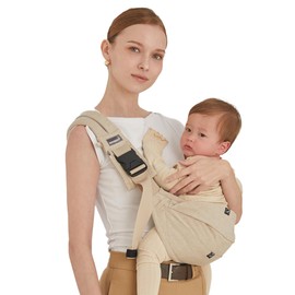 【GOOSEKET 365 Baby Carrier】2WAY Second Baby Carrier Hip Seat Sling Waist Support Up to 20kg Easy Compact Non-slip Unisex Baby with Storage Pouch GOOSEKET (Beige)