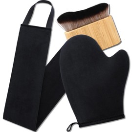 3 in 1 Self Tanning Mitt Self Tanner Mitt Self Tan Mitt Applicator Kit, Tanning Glove for Self Tan Lotion Applicator for Back Tanner Applicator Self Tanner Brush Kabuki Foundation Brush for Women